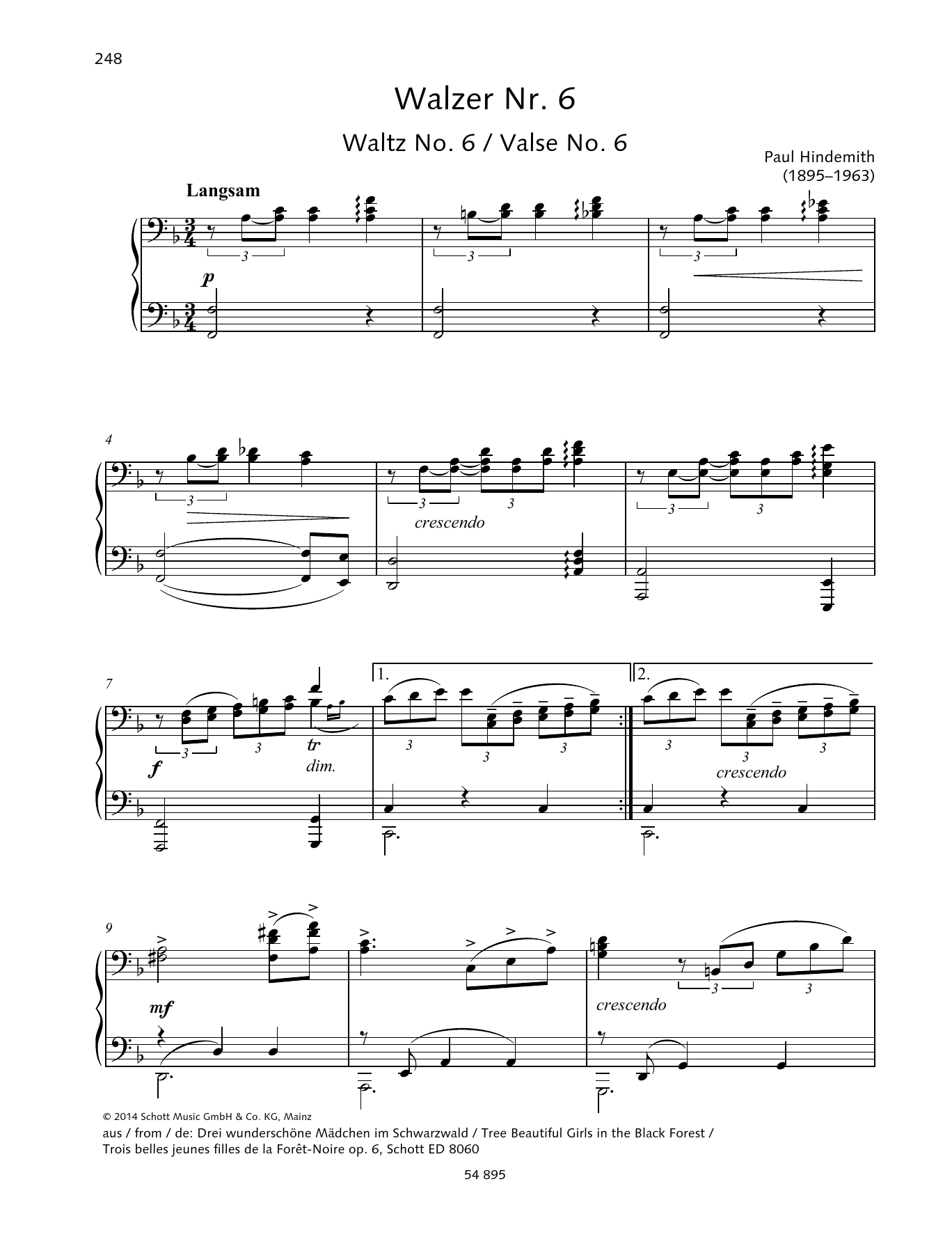 Paul Hindemith Waltz No. 6 sheet music notes and chords. Download Printable PDF.