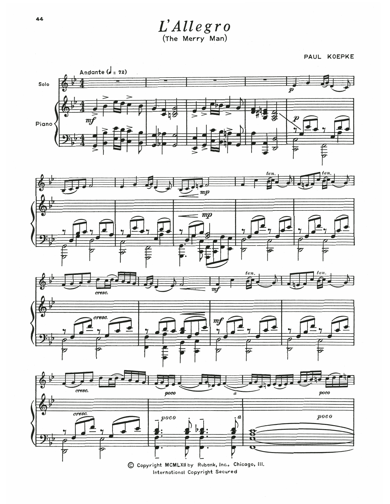 Paul Koepke L'allegro sheet music notes and chords. Download Printable PDF.