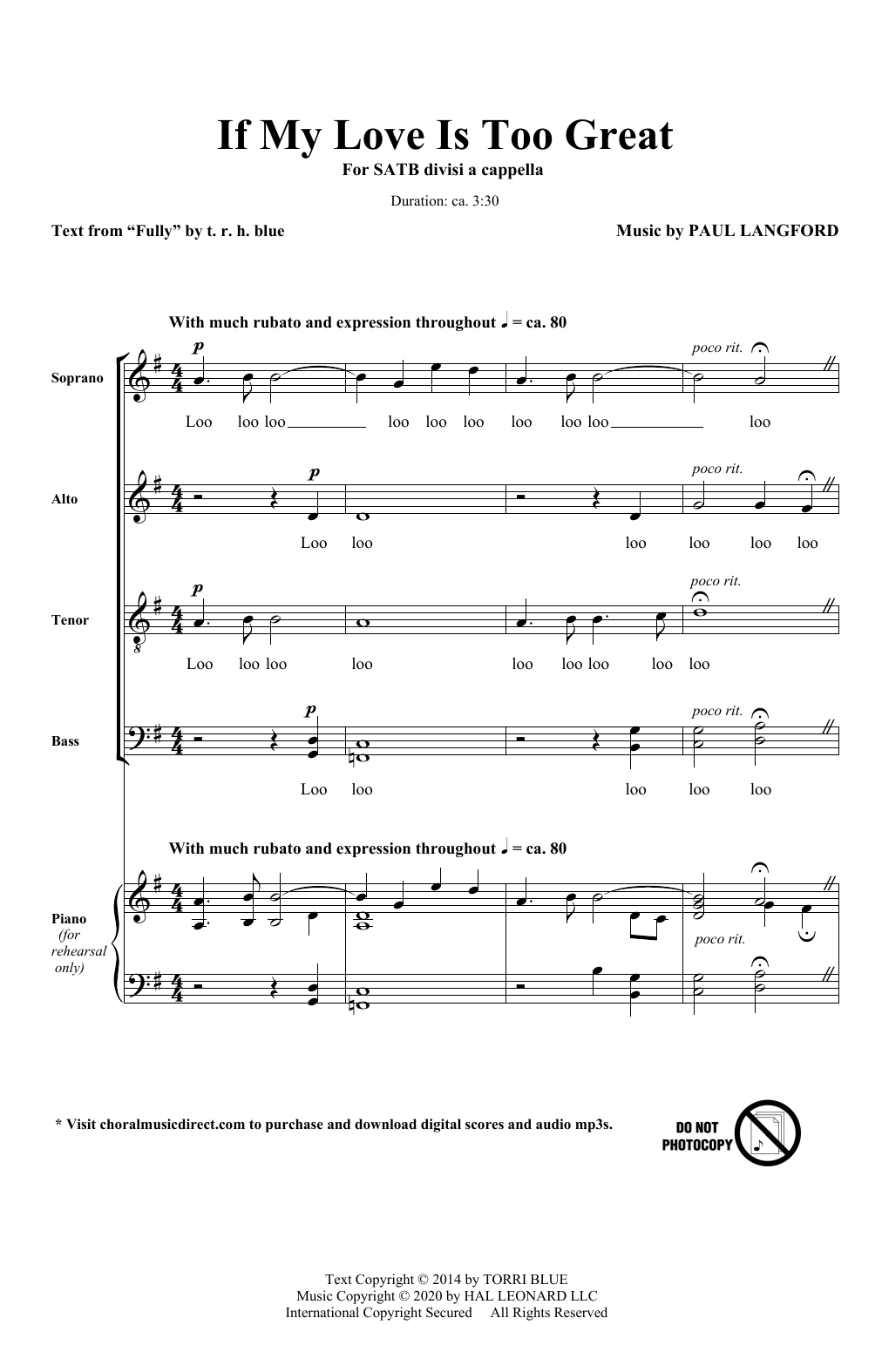 Learn to play Paul Langford If My Love Is Too Great sheet music for SATB Choir in minutes. Price: 3.9900$ Paul Langford If My Love Is Too Great sheet music notes and chords arranged for SATB Choir