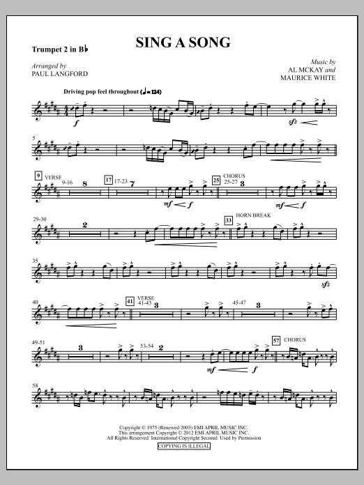 Learn to play Paul Langford Sing A Song - Trumpet 2 sheet music for Choir Instrumental Pak in minutes. Price: 8.9900$ Paul Langford Sing A Song - Trumpet 2 sheet music notes and chords arranged for Choir Instrumental Pak