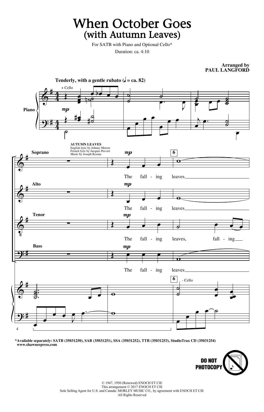 Learn to play Paul Langford When October Goes (with Autumn Leaves) sheet music for SAB Choir in minutes. Price: 3.9900$ Paul Langford When October Goes (with Autumn Leaves) sheet music notes and chords arranged for SAB Choir