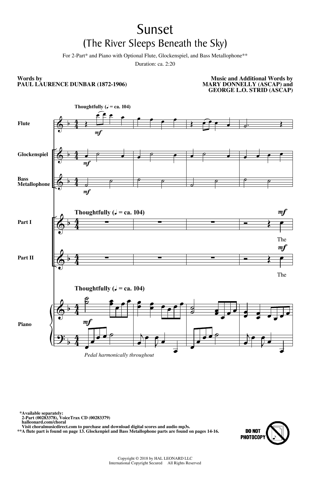 Learn to play Paul Laurence Dunbar Sunset (The River Sleeps Beneath The Sky) sheet music for 2-Part Choir in minutes. Price: 3.9900$ Paul Laurence Dunbar Sunset (The River Sleeps Beneath The Sky) sheet music notes and chords arranged for 2-Part Choir