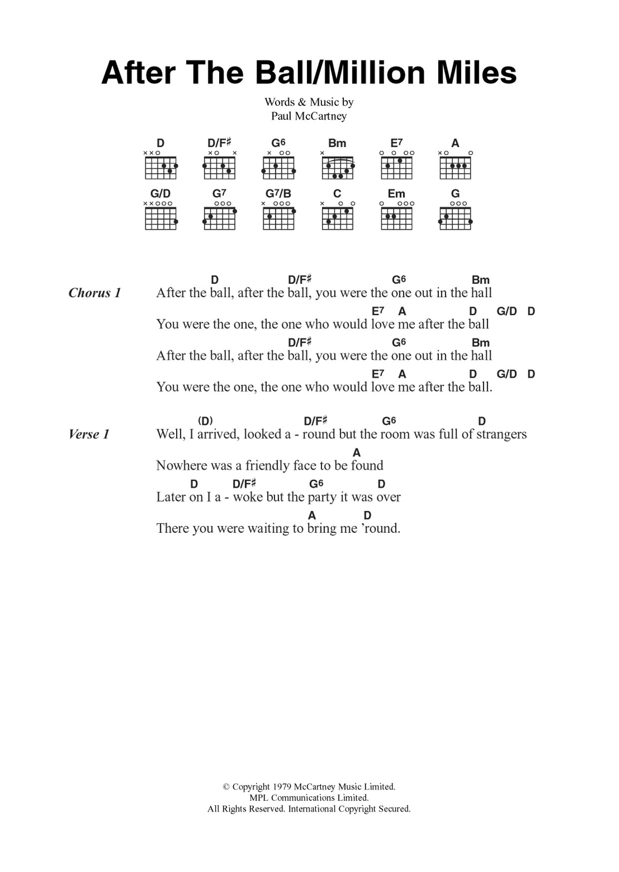 Learn to play Paul McCartney After The Ball/Million Miles sheet music for Guitar Chords/Lyrics in minutes. Paul McCartney After The Ball/Million Miles sheet music notes and chords. Download Printable PDF.