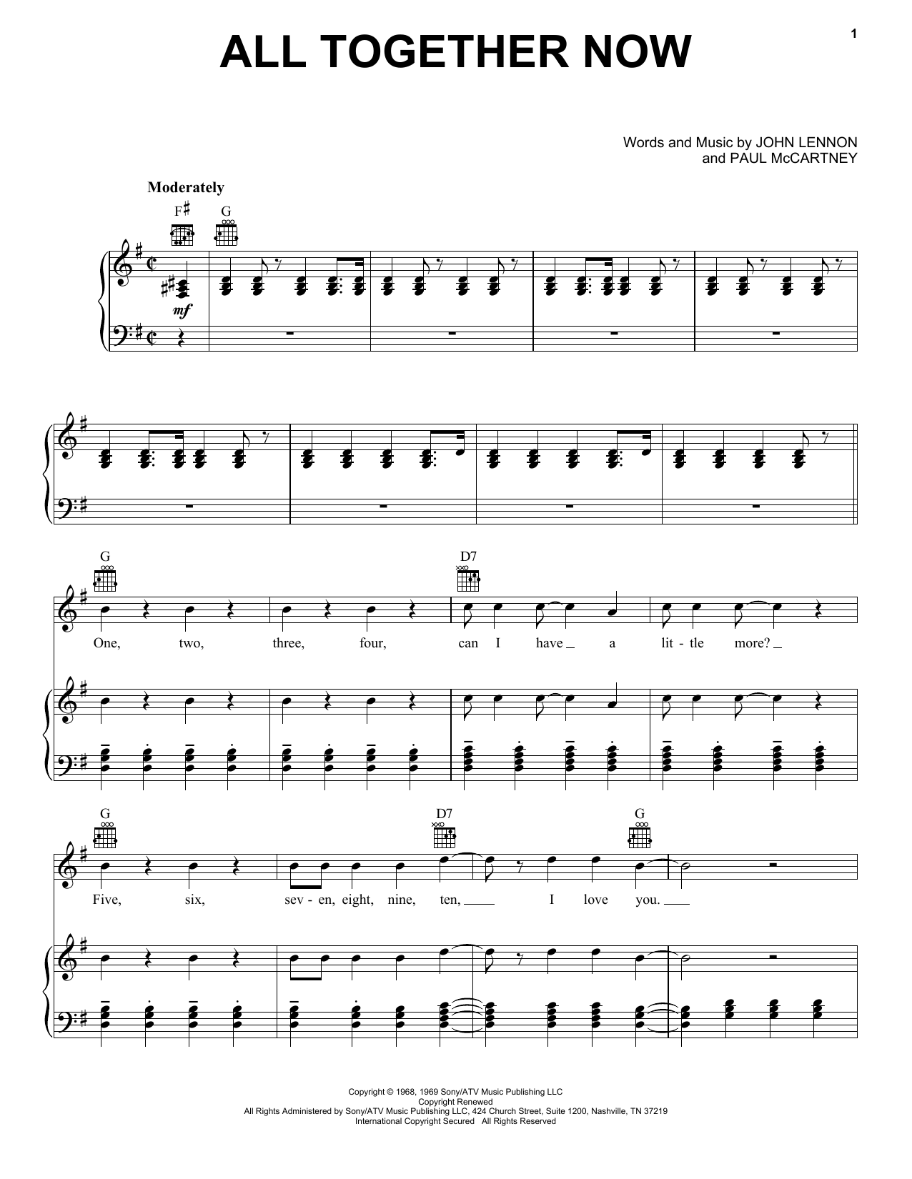 Paul McCartney All Together Now sheet music notes and chords. Download Printable PDF.