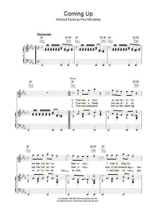 Paul McCartney Coming Up sheet music notes and chords. Download Printable PDF.