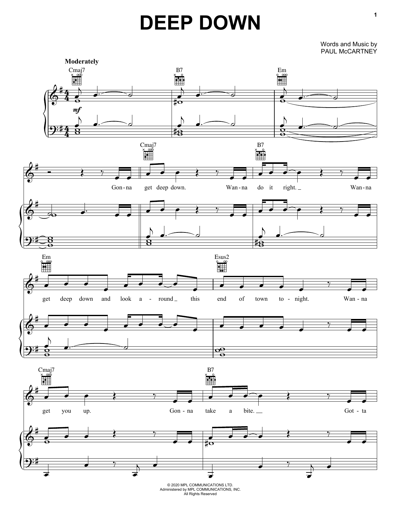 Paul McCartney Deep Down sheet music notes and chords. Download Printable PDF.