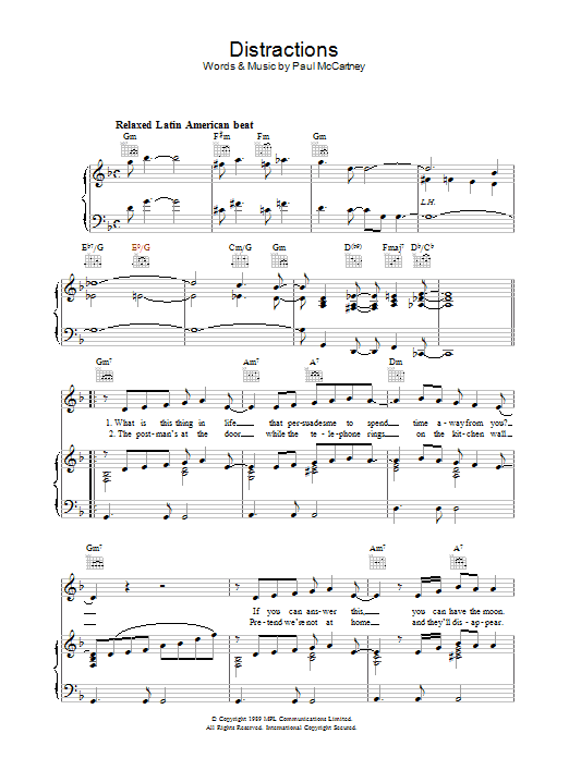 Download Paul Mccartney Distractions Sheet Music And Pdf Chords Piano