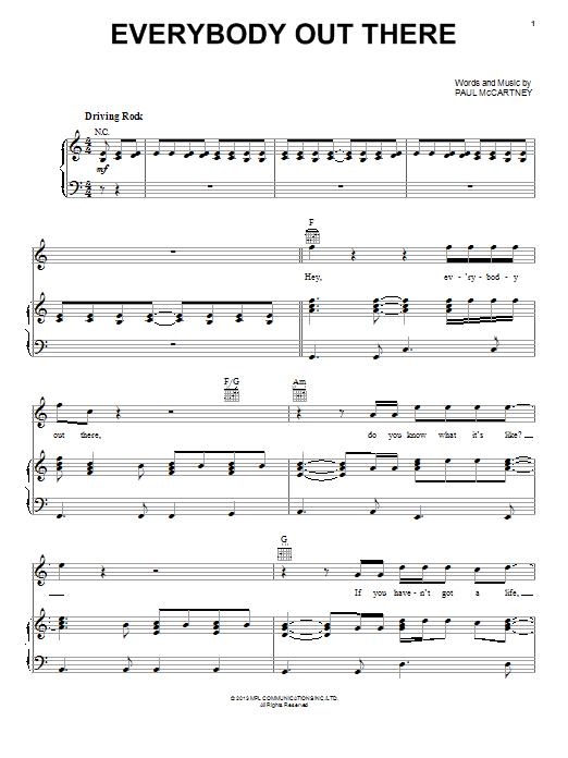 Paul McCartney Everybody Out There sheet music notes and chords. Download Printable PDF.