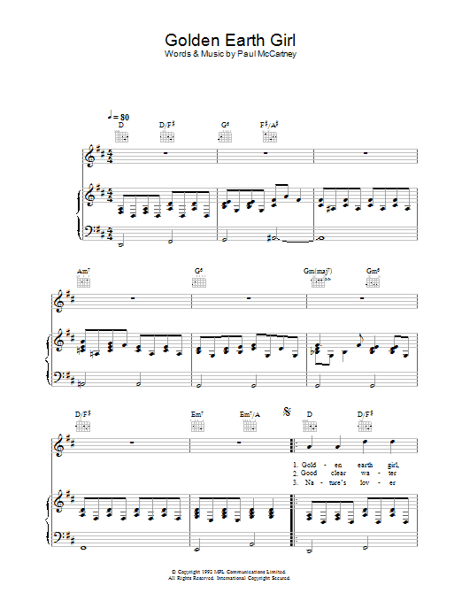 Paul McCartney Golden Earth Girl sheet music notes and chords. Download Printable PDF.