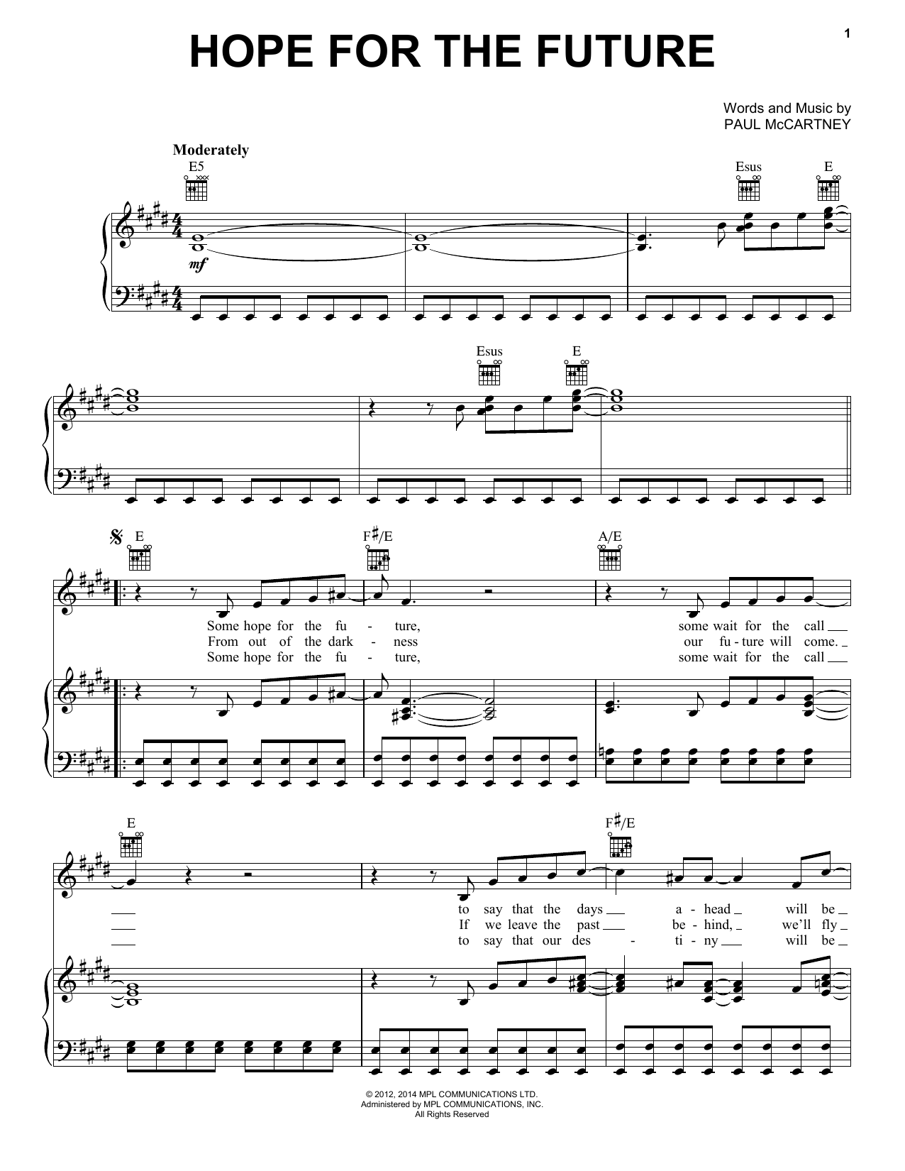 Learn to play Paul McCartney Hope For The Future sheet music for Easy Piano in minutes. Price: 6.9900$ Paul McCartney Hope For The Future sheet music notes and chords arranged for Easy Piano