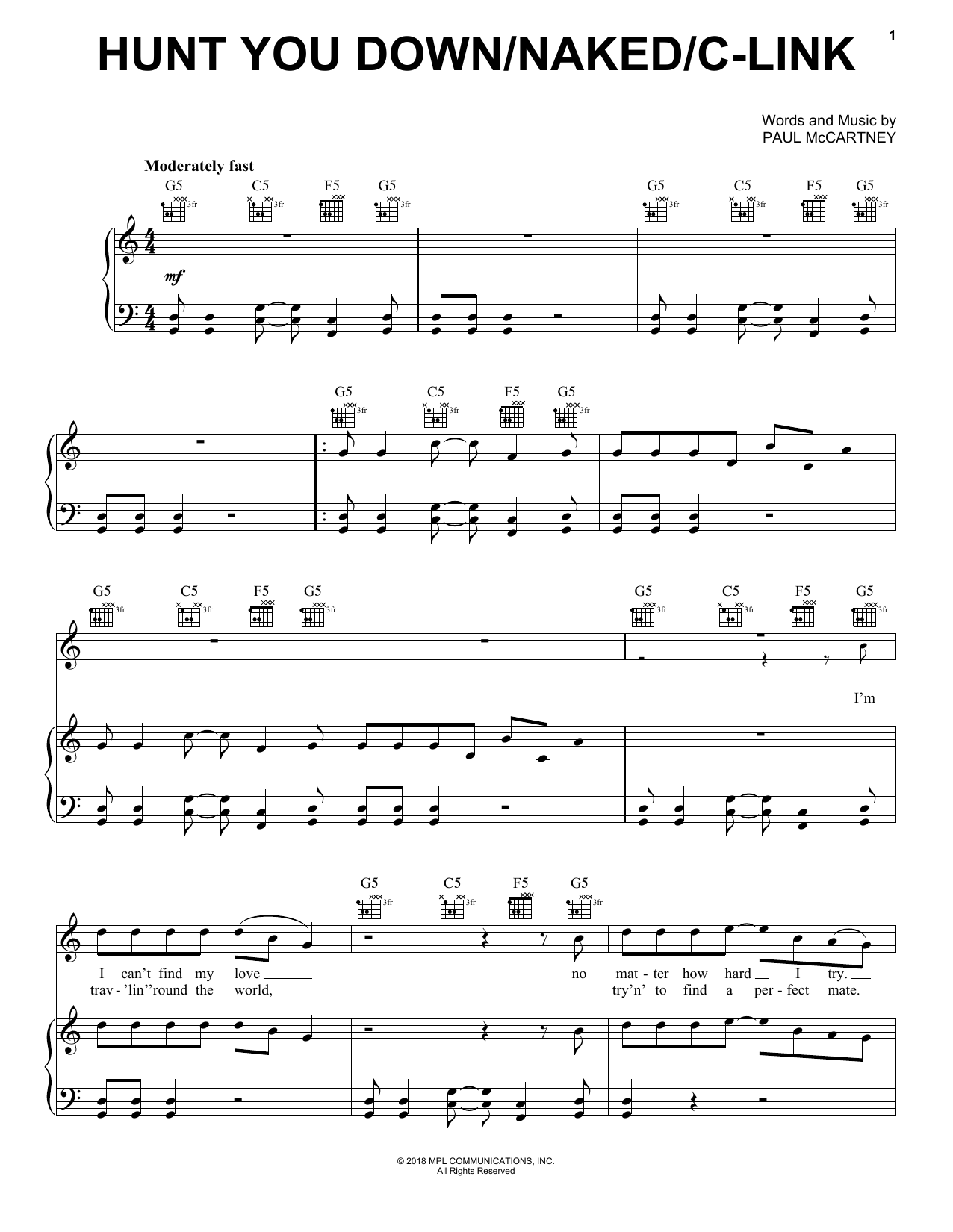 Paul McCartney Hunt You Down sheet music notes and chords. Download Printable PDF.