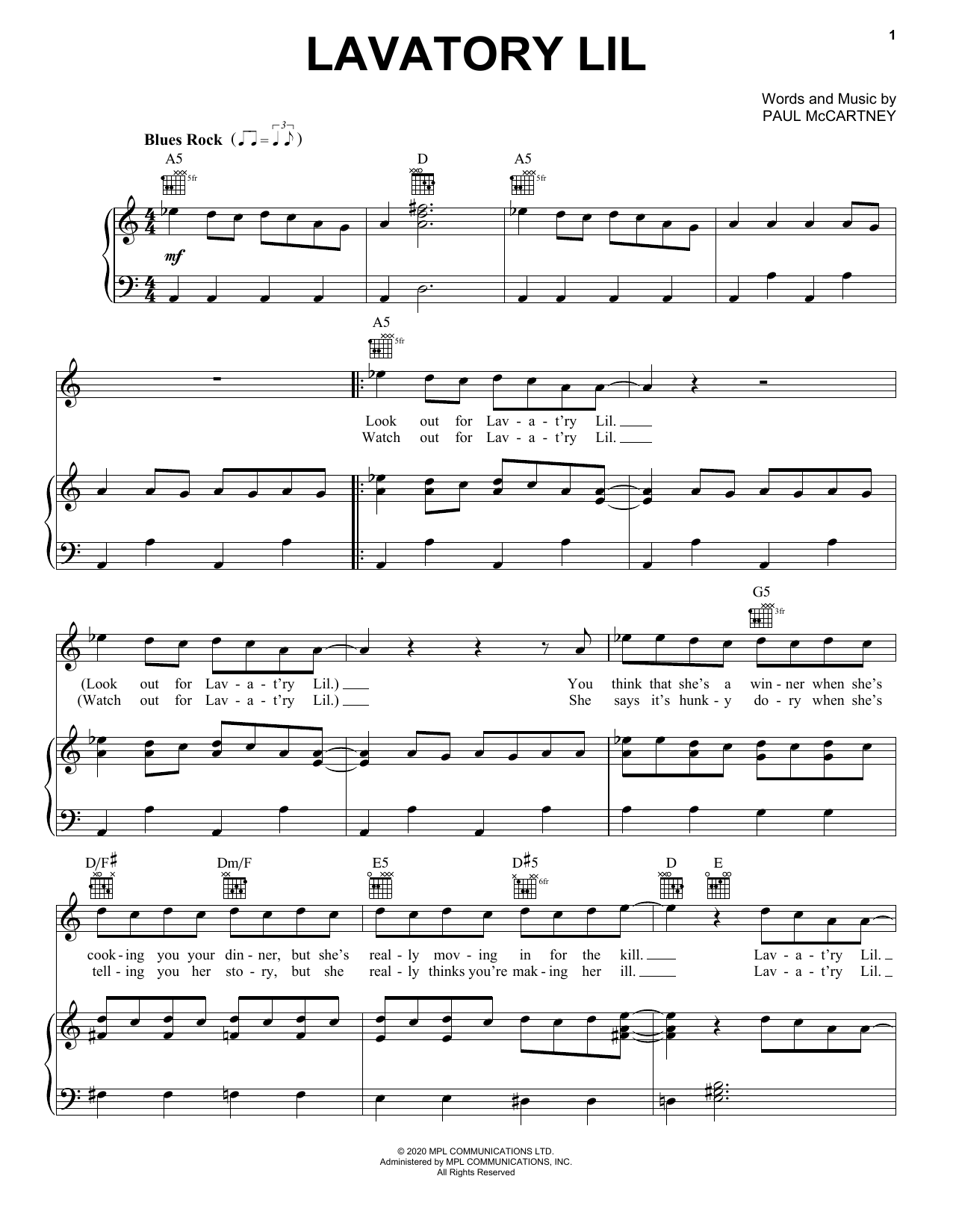 Paul McCartney Lavatory Lil sheet music notes and chords. Download Printable PDF.