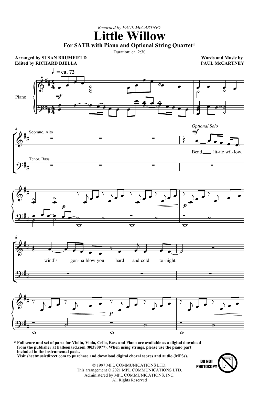 Learn to play Paul McCartney Little Willow (arr. Susan Brumfield) sheet music for SATB Choir in minutes. Price: 3.9900$ Paul McCartney Little Willow (arr. Susan Brumfield) sheet music notes and chords arranged for SATB Choir