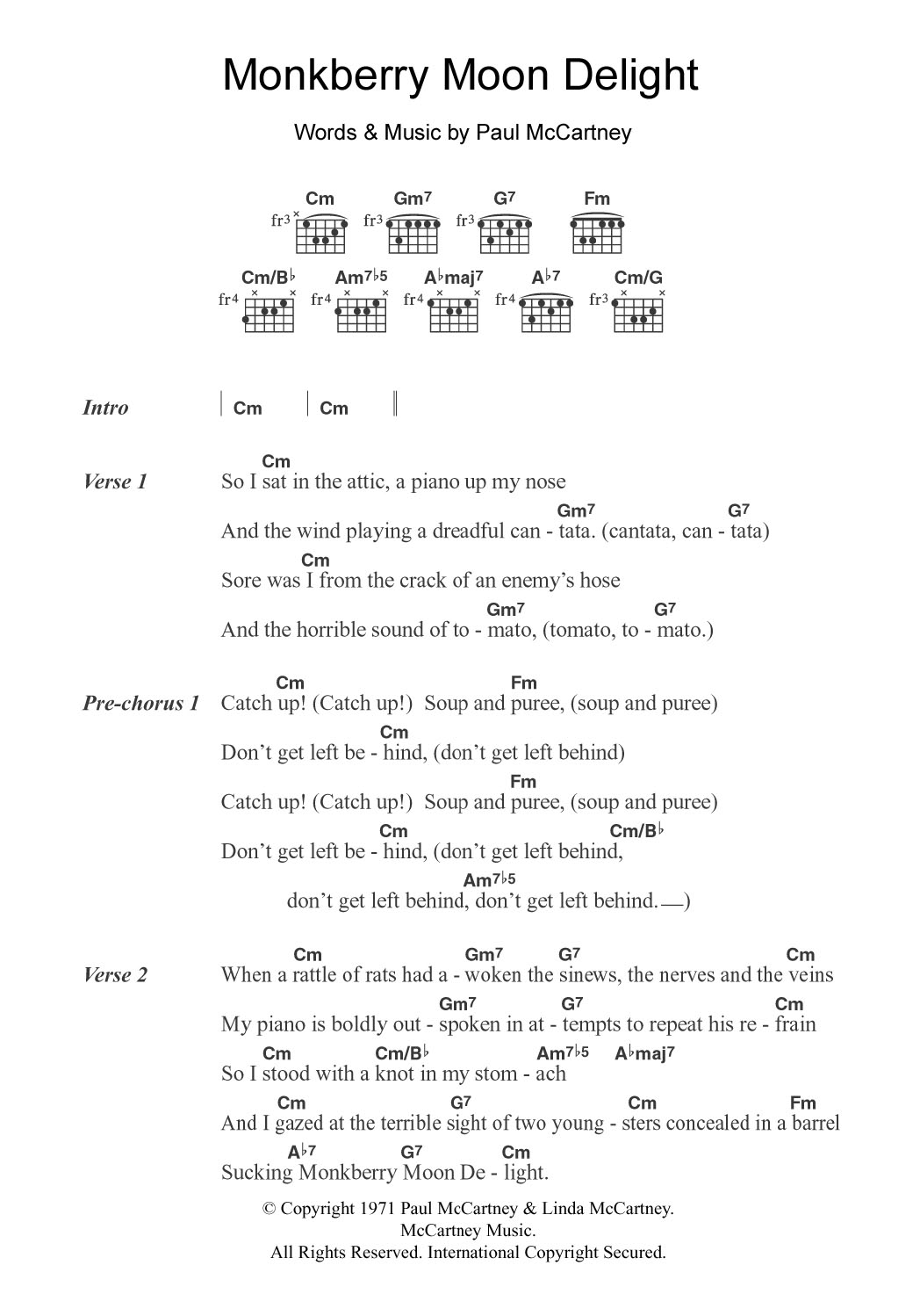 Paul McCartney Monkberry Moon Delight sheet music notes and chords. Download Printable PDF.