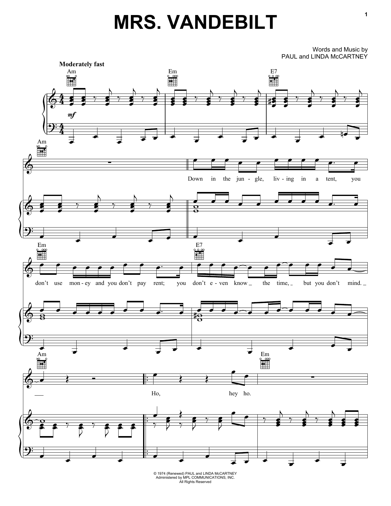 Download Paul McCartney "Mrs. Vandebilt" Sheet Music & PDF Chords.