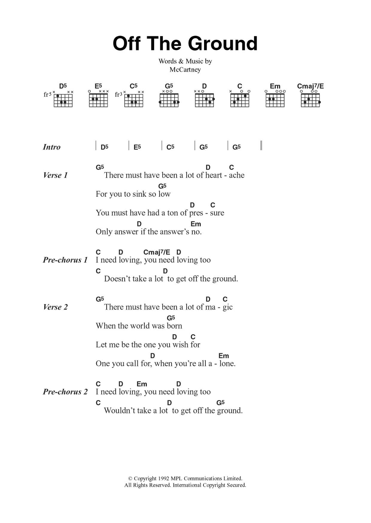 Paul McCartney Off The Ground sheet music notes and chords. Download Printable PDF.