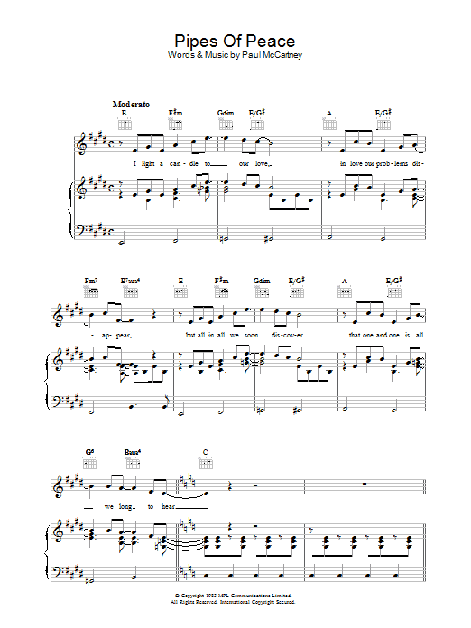 Paul McCartney Pipes Of Peace sheet music notes and chords. Download Printable PDF.