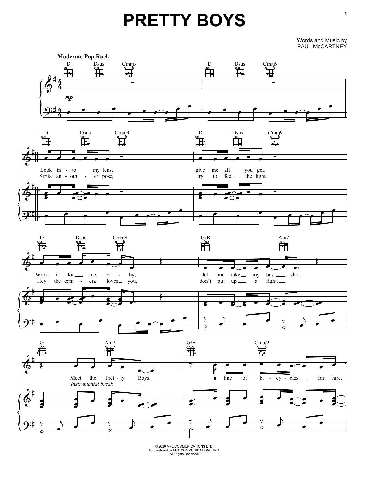 Paul McCartney Pretty Boys sheet music notes and chords. Download Printable PDF.