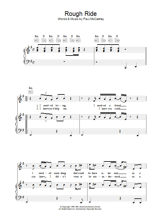 Paul McCartney Rough Ride sheet music notes and chords. Download Printable PDF.