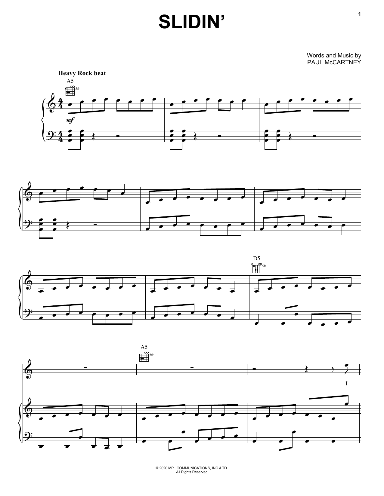 Paul McCartney Slidin' sheet music notes and chords. Download Printable PDF.