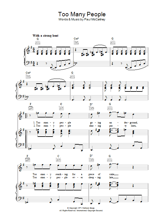 Paul McCartney Too Many People sheet music notes and chords. Download Printable PDF.