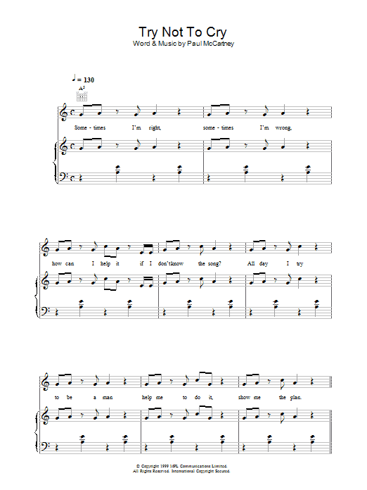 Learn to play Paul McCartney Try Not To Cry sheet music for Guitar Chords/Lyrics in minutes. Paul McCartney Try Not To Cry sheet music notes and chords. Download Printable PDF.