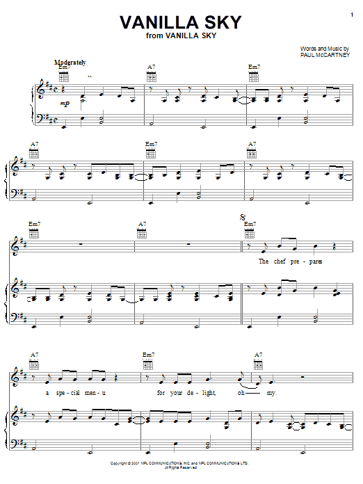 Paul McCartney Vanilla Sky sheet music notes and chords. Download Printable PDF.