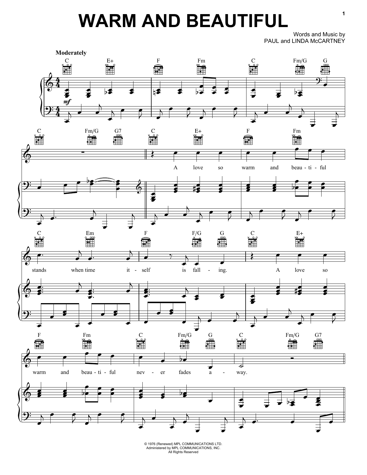 Paul McCartney Warm And Beautiful sheet music notes and chords. Download Printable PDF.