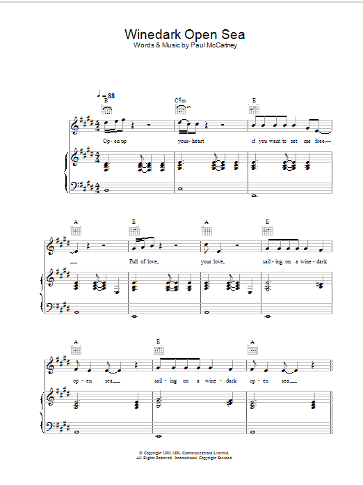 Paul McCartney Winedark Open Sea sheet music notes and chords. Download Printable PDF.