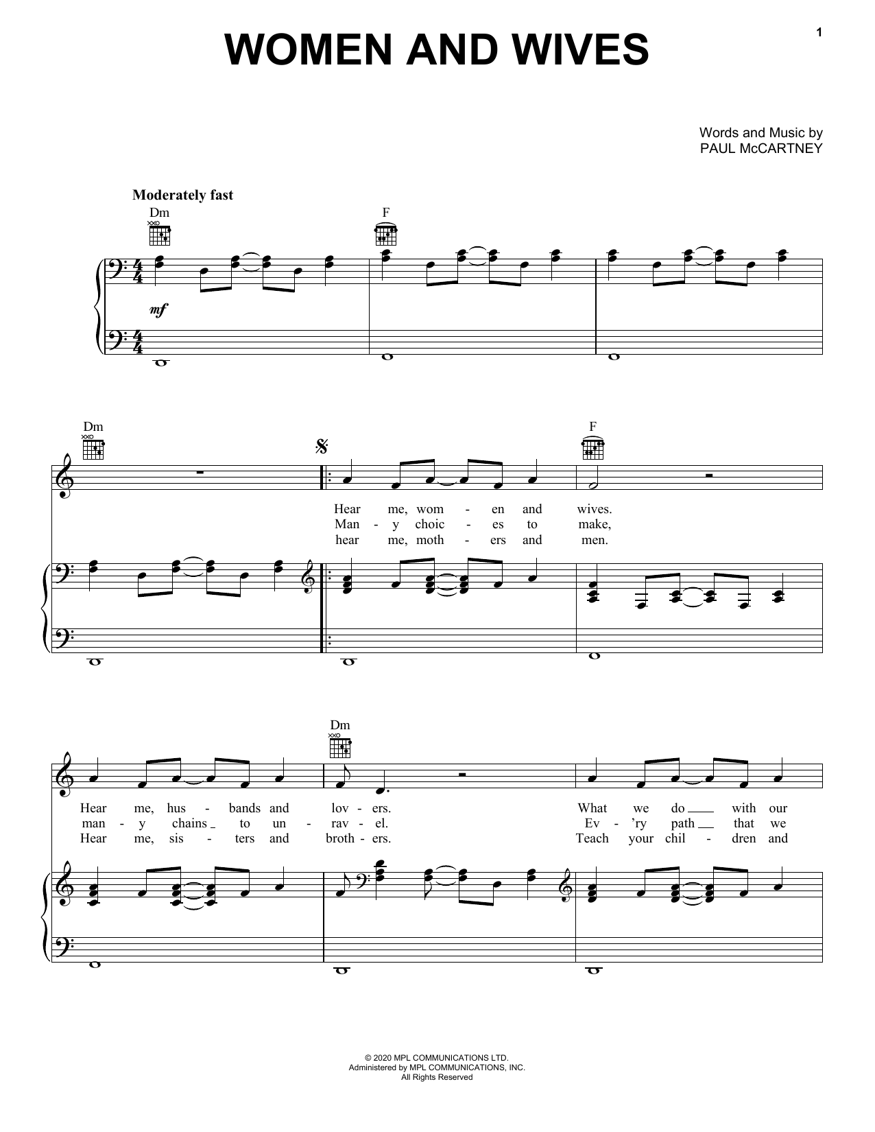 Paul McCartney Women And Wives sheet music notes and chords. Download Printable PDF.