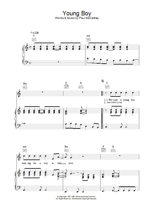 Paul McCartney Young Boy sheet music notes and chords. Download Printable PDF.