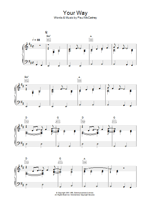 Paul McCartney Your Way sheet music notes and chords. Download Printable PDF.