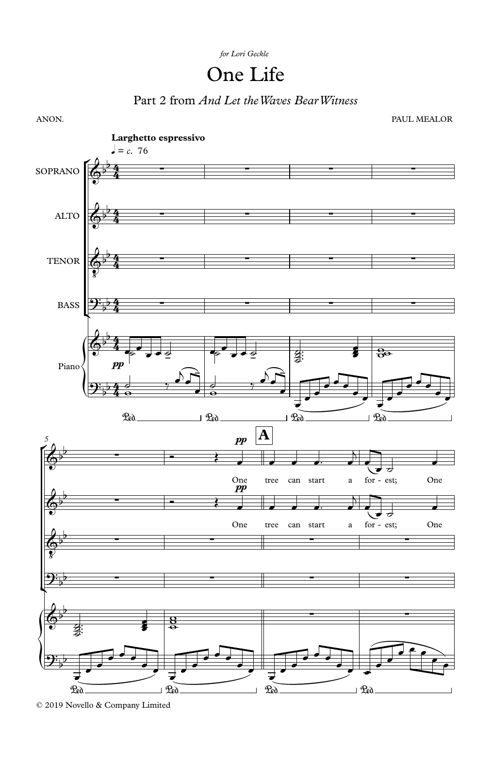 Paul Mealor One Life sheet music notes and chords. Download Printable PDF.