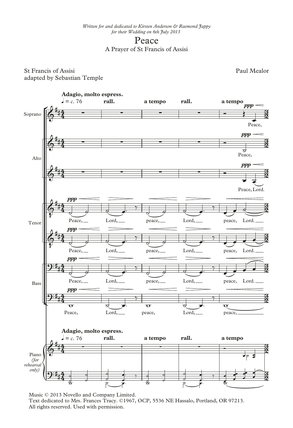 Paul Mealor Peace sheet music notes and chords. Download Printable PDF.