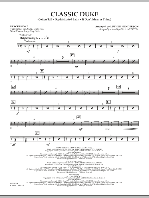 Learn to play Paul Murtha Classic Duke - Percussion 2 sheet music for Concert Band in minutes. Price: 5.9900$ Paul Murtha Classic Duke - Percussion 2 sheet music notes and chords arranged for Concert Band