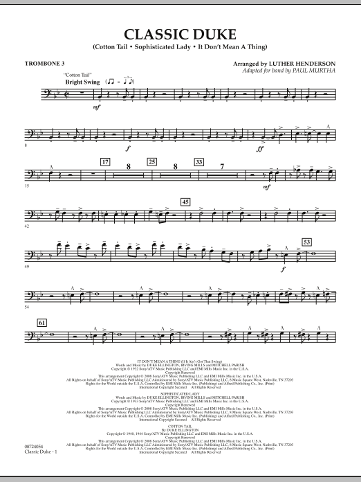 Learn to play Paul Murtha Classic Duke - Trombone 3 sheet music for Concert Band in minutes. Price: 5.9900$ Paul Murtha Classic Duke - Trombone 3 sheet music notes and chords arranged for Concert Band