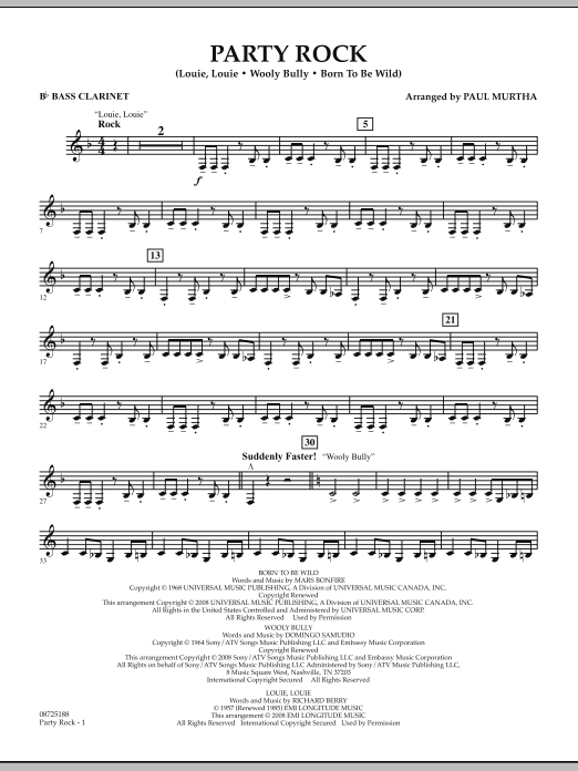 Learn to play Paul Murtha Party Rock - Bb Bass Clarinet sheet music for Concert Band in minutes. Price: 7.8900$ Paul Murtha Party Rock - Bb Bass Clarinet sheet music notes and chords arranged for Concert Band