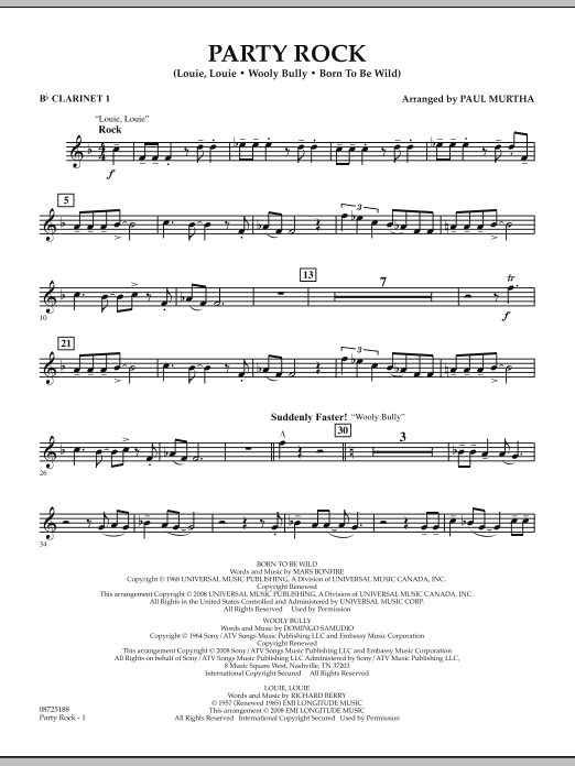 Learn to play Paul Murtha Party Rock - Bb Clarinet 1 sheet music for Concert Band in minutes. Price: 7.8900$ Paul Murtha Party Rock - Bb Clarinet 1 sheet music notes and chords arranged for Concert Band
