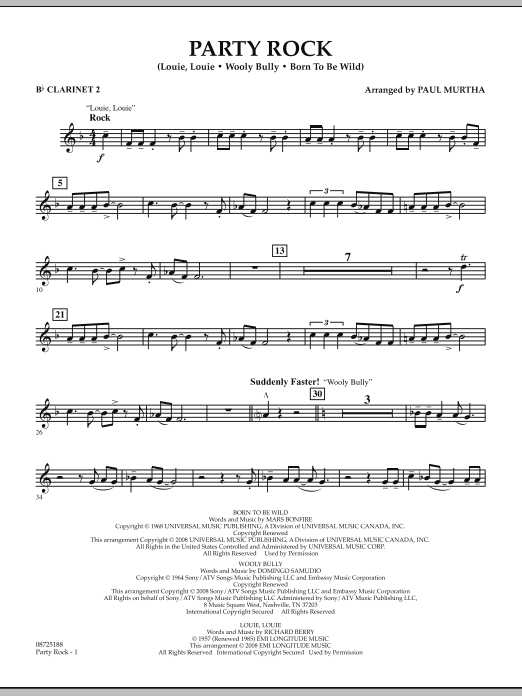 Learn to play Paul Murtha Party Rock - Bb Clarinet 2 sheet music for Concert Band in minutes. Price: 7.8900$ Paul Murtha Party Rock - Bb Clarinet 2 sheet music notes and chords arranged for Concert Band