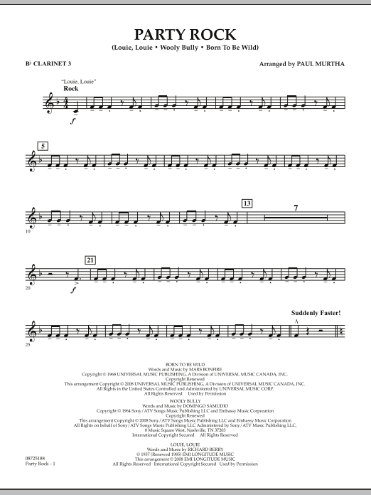 Learn to play Paul Murtha Party Rock - Bb Clarinet 3 sheet music for Concert Band in minutes. Price: 7.8900$ Paul Murtha Party Rock - Bb Clarinet 3 sheet music notes and chords arranged for Concert Band