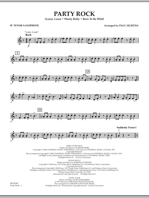 Learn to play Paul Murtha Party Rock - Bb Tenor Saxophone sheet music for Concert Band in minutes. Price: 7.8900$ Paul Murtha Party Rock - Bb Tenor Saxophone sheet music notes and chords arranged for Concert Band