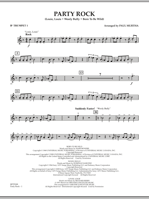 Learn to play Paul Murtha Party Rock - Bb Trumpet 1 sheet music for Concert Band in minutes. Price: 7.8900$ Paul Murtha Party Rock - Bb Trumpet 1 sheet music notes and chords arranged for Concert Band