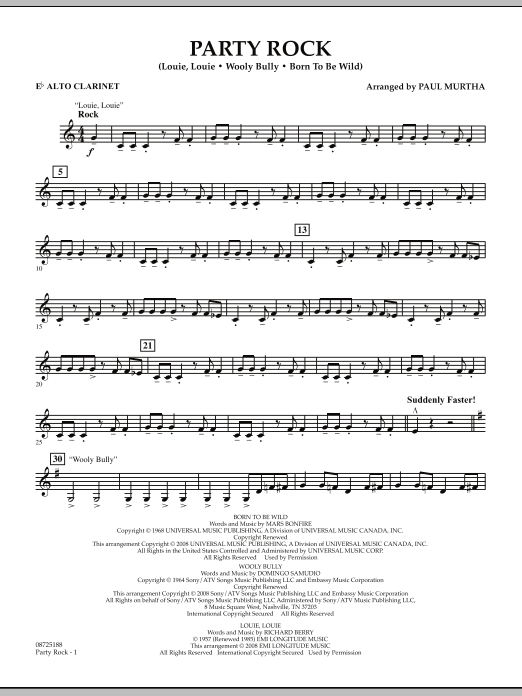 Learn to play Paul Murtha Party Rock - Eb Alto Clarinet sheet music for Concert Band in minutes. Price: 7.8900$ Paul Murtha Party Rock - Eb Alto Clarinet sheet music notes and chords arranged for Concert Band