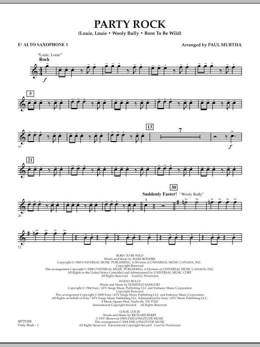 Learn to play Paul Murtha Party Rock - Eb Alto Saxophone 1 sheet music for Concert Band in minutes. Price: 7.8900$ Paul Murtha Party Rock - Eb Alto Saxophone 1 sheet music notes and chords arranged for Concert Band