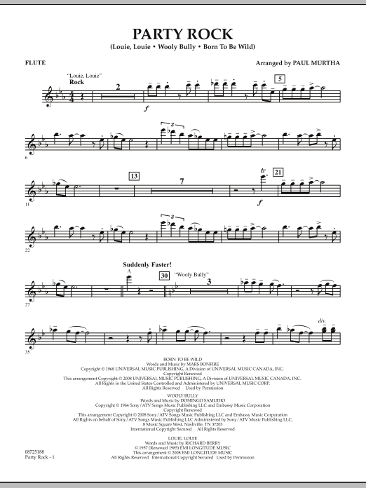 Learn to play Paul Murtha Party Rock - Flute sheet music for Concert Band in minutes. Price: 7.8900$ Paul Murtha Party Rock - Flute sheet music notes and chords arranged for Concert Band