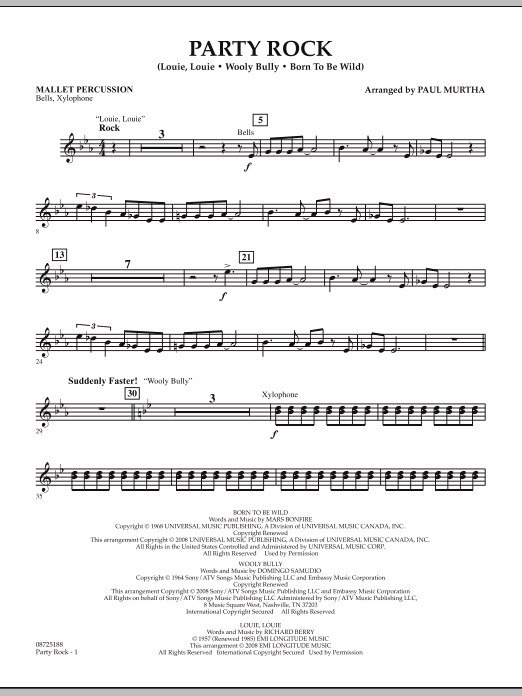 Learn to play Paul Murtha Party Rock - Mallet Percussion sheet music for Concert Band in minutes. Price: 7.8900$ Paul Murtha Party Rock - Mallet Percussion sheet music notes and chords arranged for Concert Band