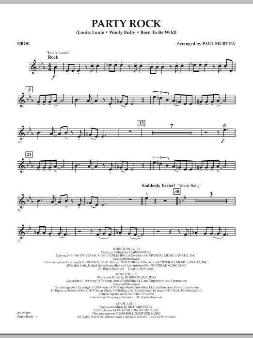 Learn to play Paul Murtha Party Rock - Oboe sheet music for Concert Band in minutes. Price: 7.8900$ Paul Murtha Party Rock - Oboe sheet music notes and chords arranged for Concert Band