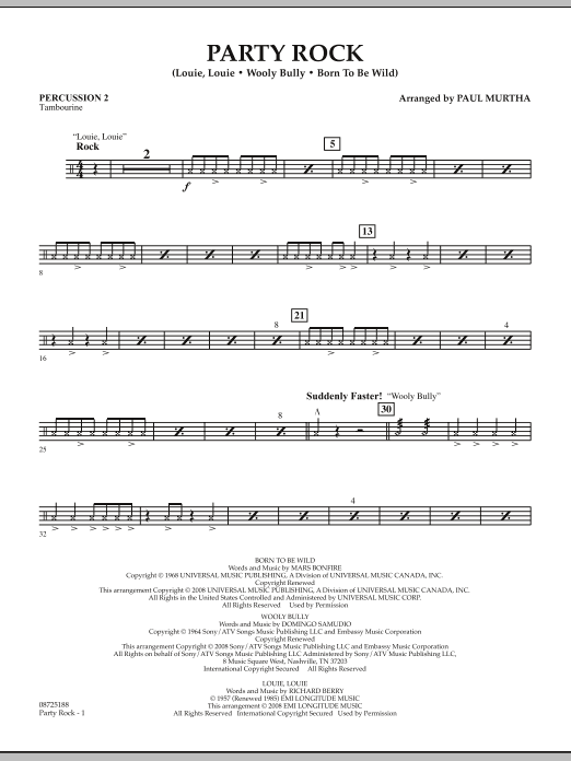 Learn to play Paul Murtha Party Rock - Percussion 2 sheet music for Concert Band in minutes. Price: 7.8900$ Paul Murtha Party Rock - Percussion 2 sheet music notes and chords arranged for Concert Band