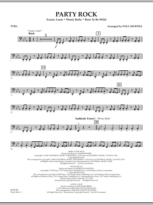 Learn to play Paul Murtha Party Rock - Tuba sheet music for Concert Band in minutes. Price: 7.8900$ Paul Murtha Party Rock - Tuba sheet music notes and chords arranged for Concert Band