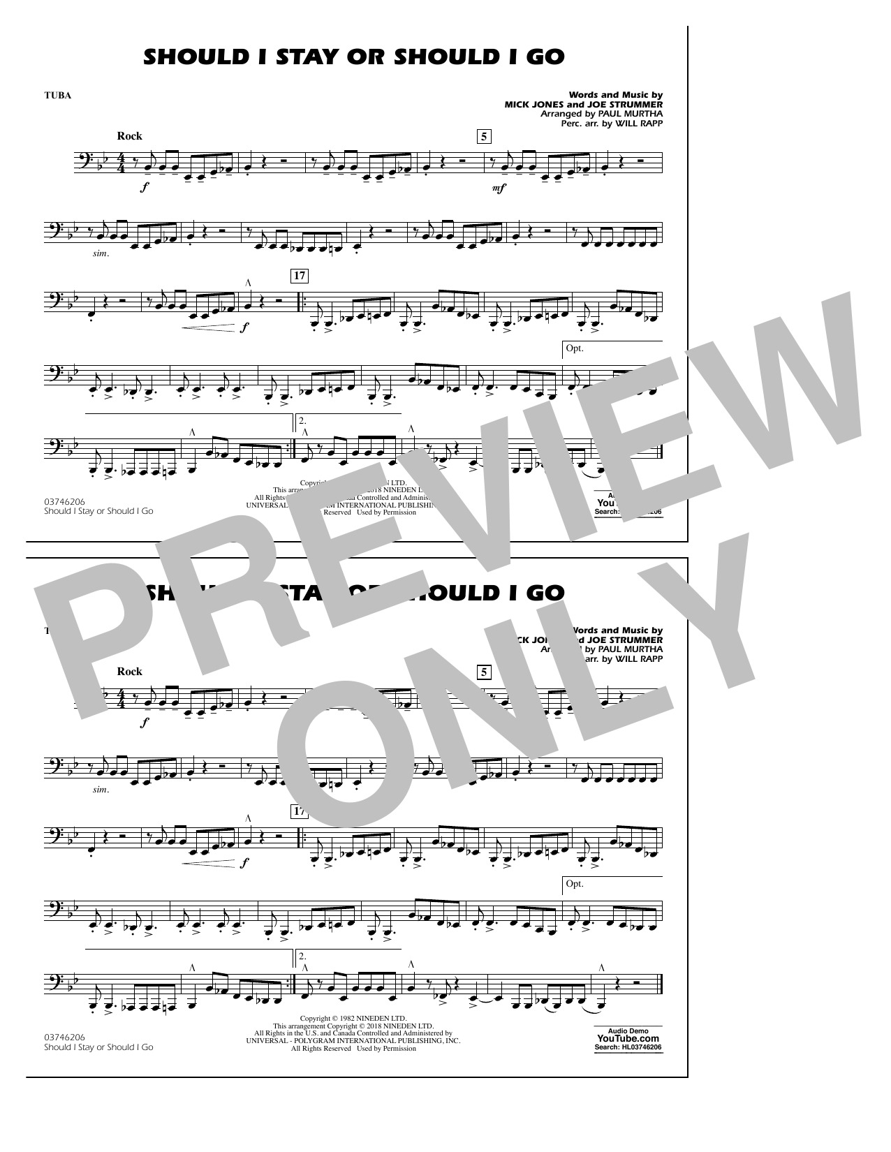 Paul Murtha Should I Stay Or Should I Go Tuba Sheet Music Pdf Notes Chords Pop Score Marching Band Download Printable Sku 377580